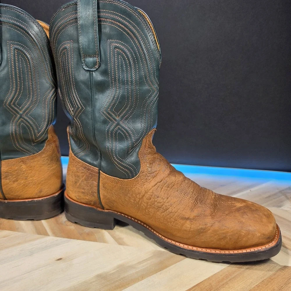 Tecovas The Midland Work Boots Men 14 D Ochre Green Leather Square Toe